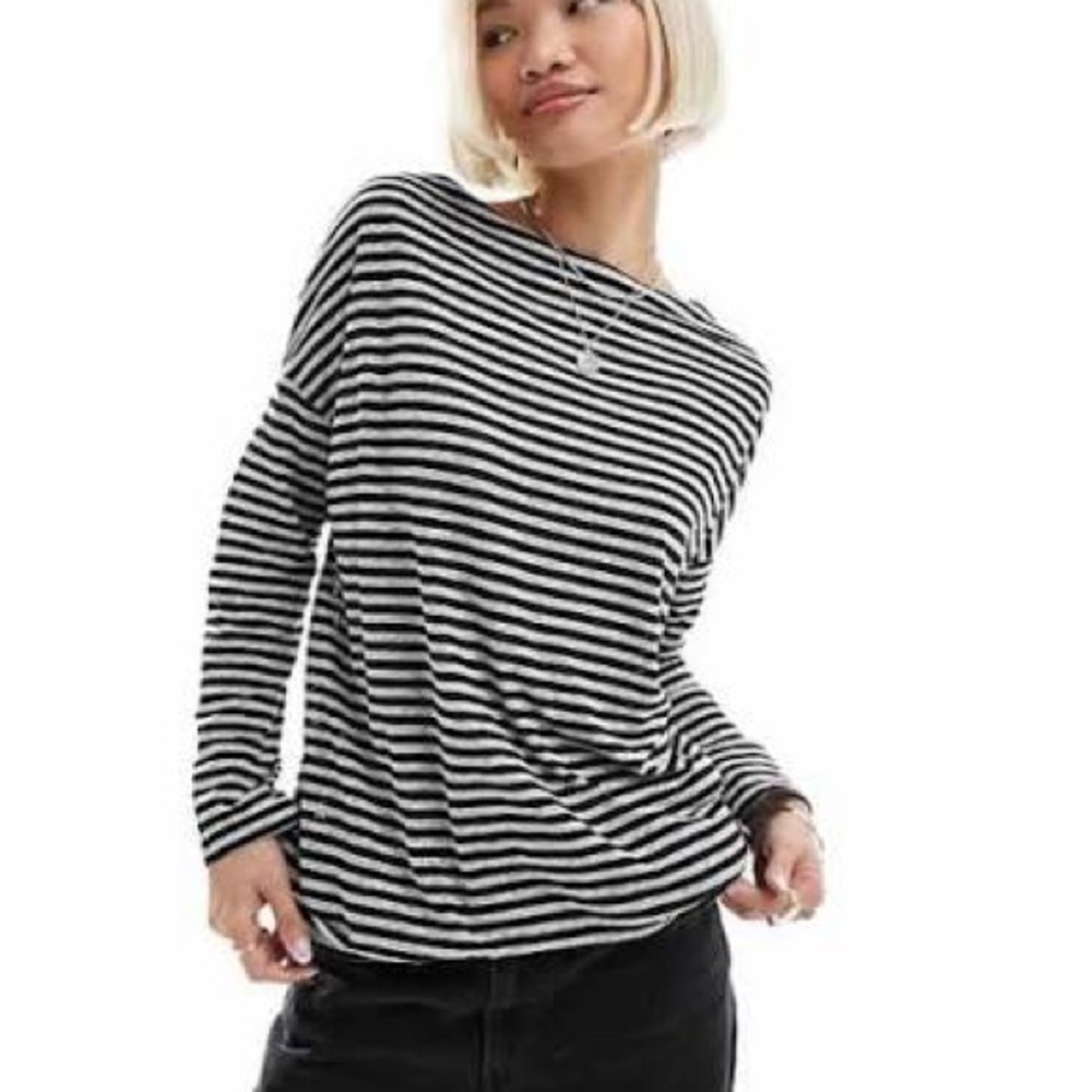 All Saints Rita Stripe Long Sleeve Boatneck T-Shirt